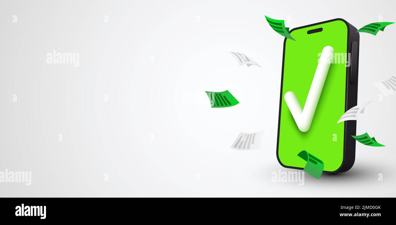 Smartphone with check mark on the screen. Vector illustration Stock ...