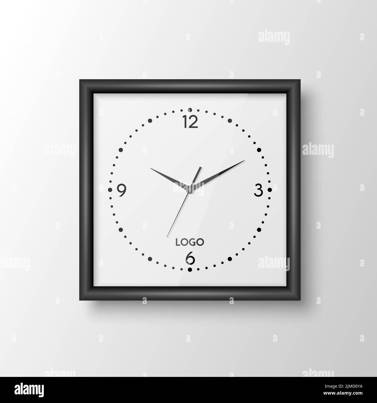 Square Clock Frame Design Vector 3d Realistic Square Wall Office Clock with Black Frame, Design ...