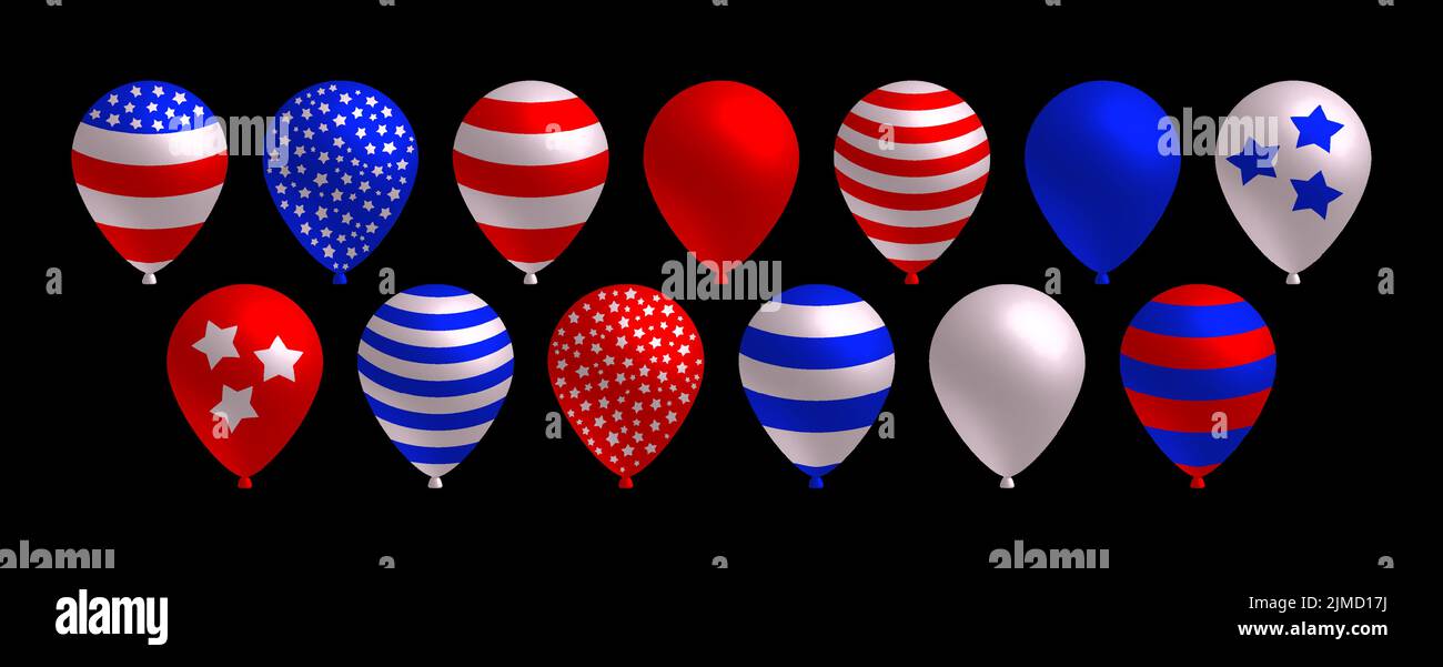 realistic balloon 3d usa flag color, colorful flying helium balloons bright glossy isolated vector illustration for holiday party celebration decoration. Stock Vector