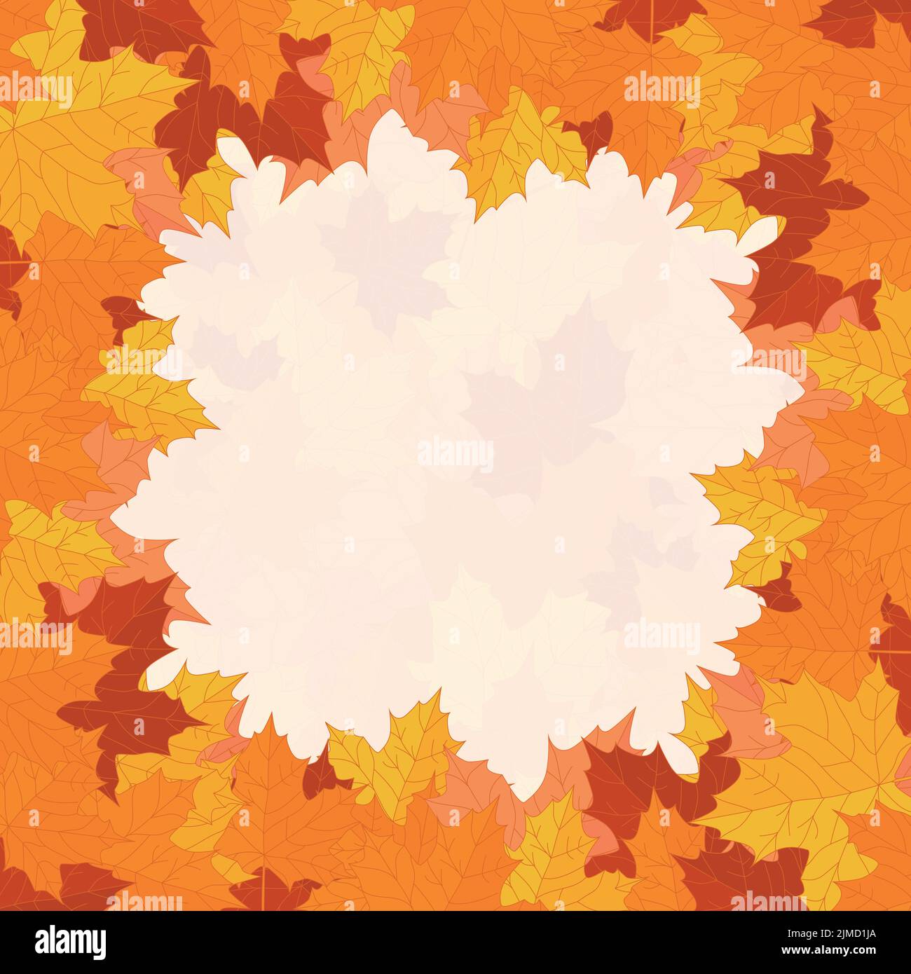 Natural background, autumn or fall frame, fallen leaves in warm colours, red, orange, and yellow. Seasonal bright design with copy space. Stock Vector