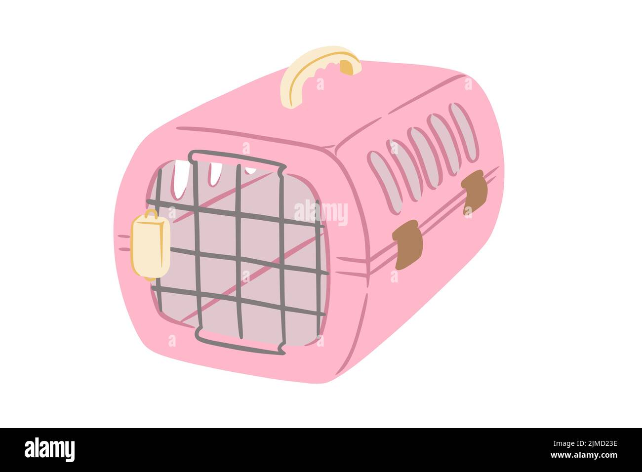 Pet carrier with metal door. Pink carrier to transport animals in