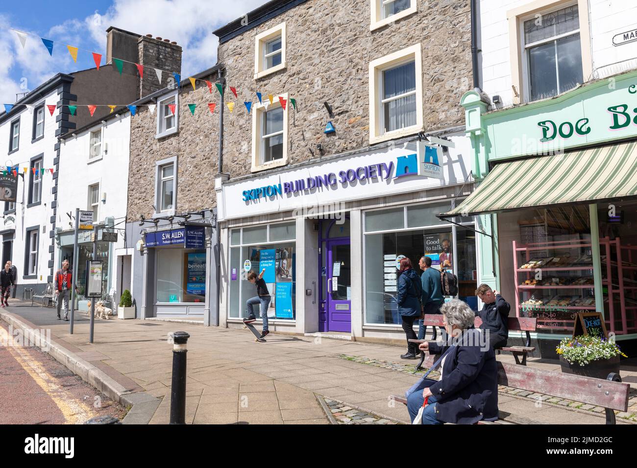 Clitheroe Town centre and Skipton Building Society in market place,Lancashire, sunny summers day,England,UK,summer 2022 Stock Photo