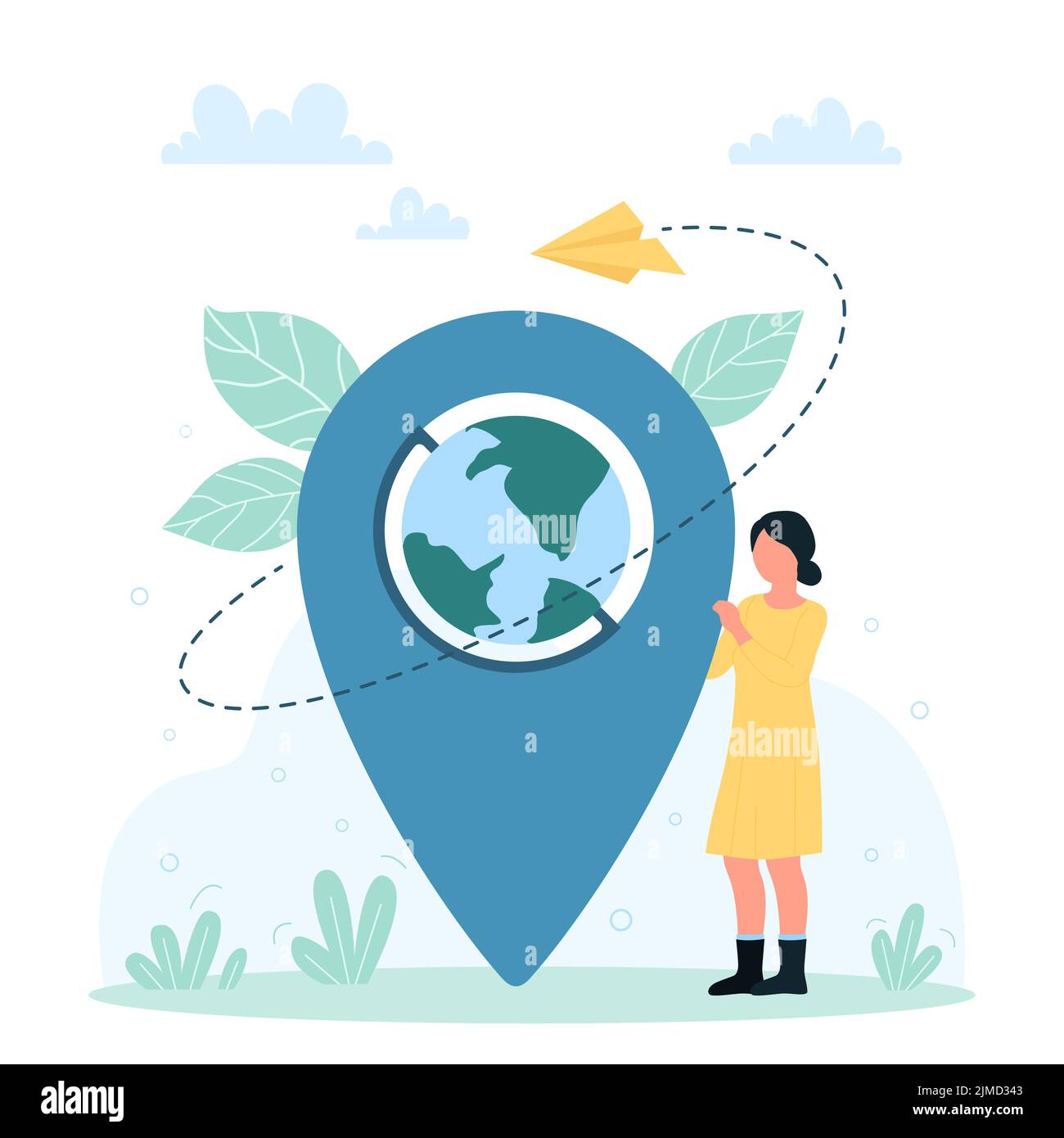 Global geo location on map of Earth globe vector illustration. Cartoon ...
