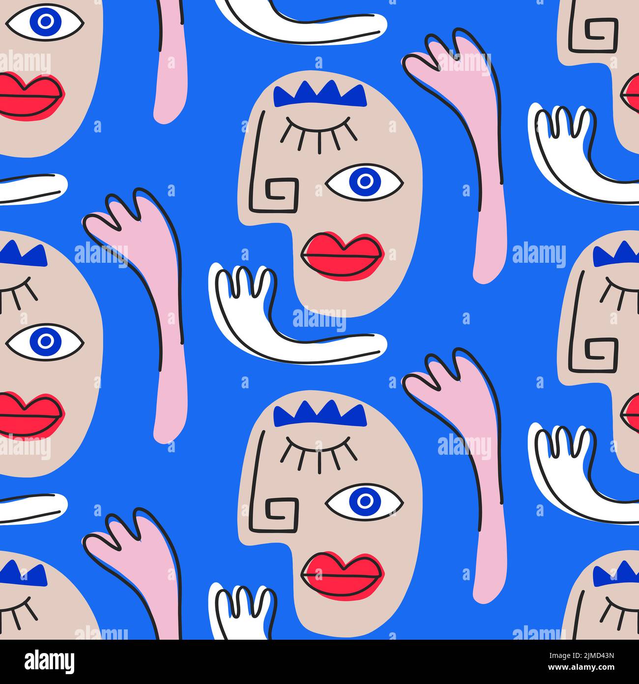 Abstract People Faces Seamless Pattern Stock Vector
