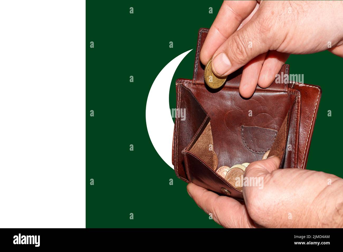 Empty wallet shows the global financial economic crisis triggered by the corona virus in Pakistan. Stock Photo