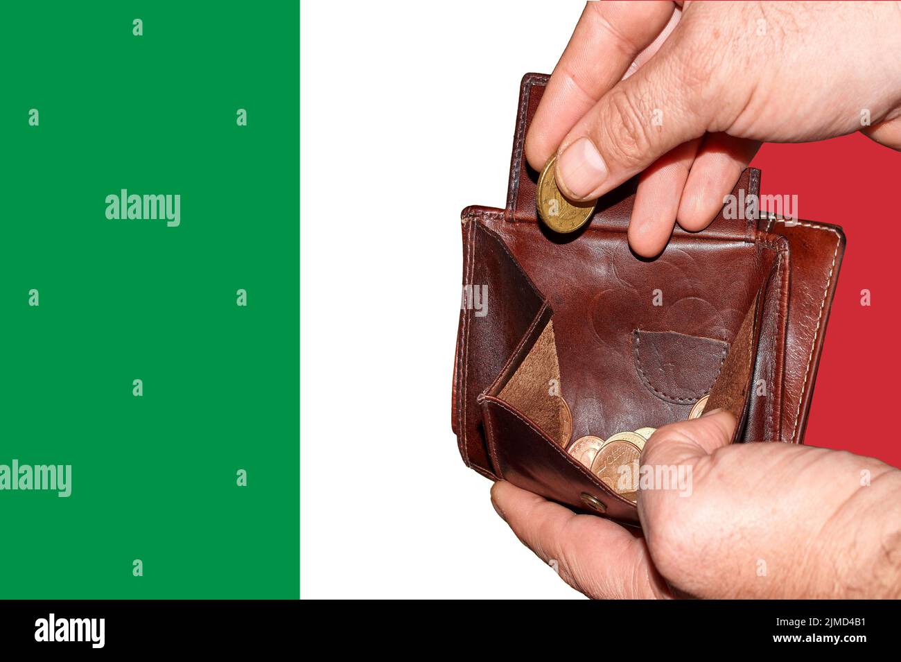 Empty wallet shows the global financial economic crisis triggered by the corona virus in Italy Stock Photo