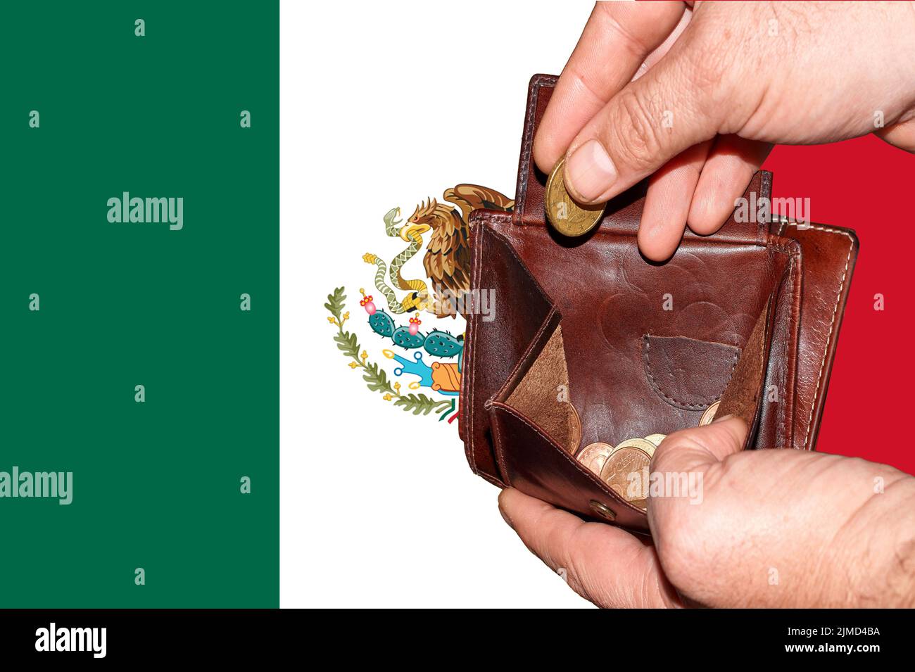 Empty wallet shows the global financial economic crisis triggered by the corona virus in Mexico Stock Photo