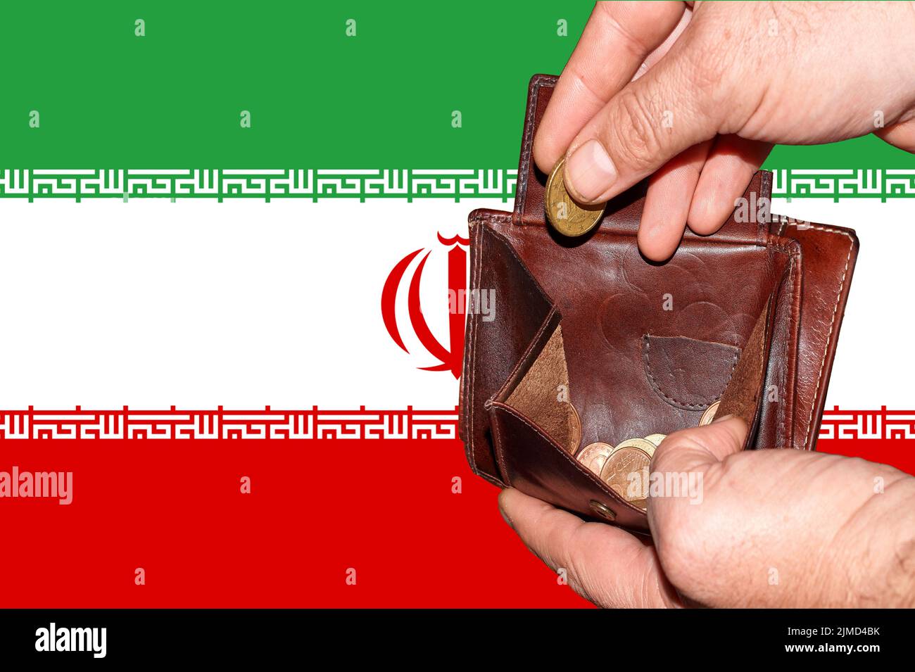 Empty wallet shows the global financial economic crisis triggered by the corona virus in Iran Stock Photo