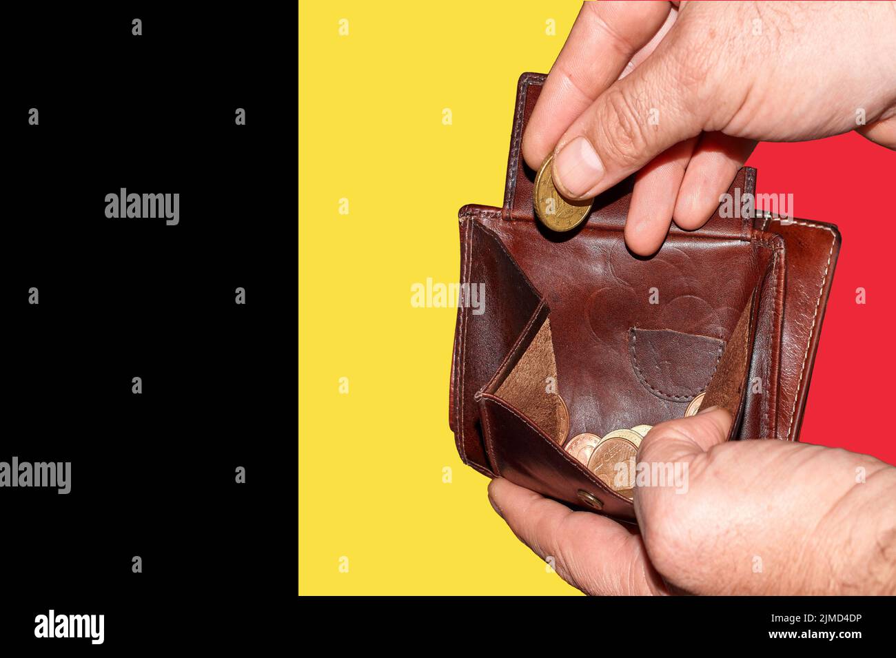 Empty wallet shows the global financial economic crisis triggered by the corona virus in Belgium Stock Photo