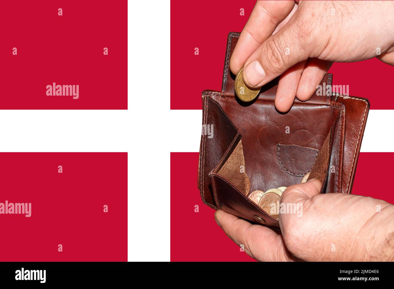 Empty wallet shows the global financial economic crisis triggered by the corona virus in Denmark Stock Photo