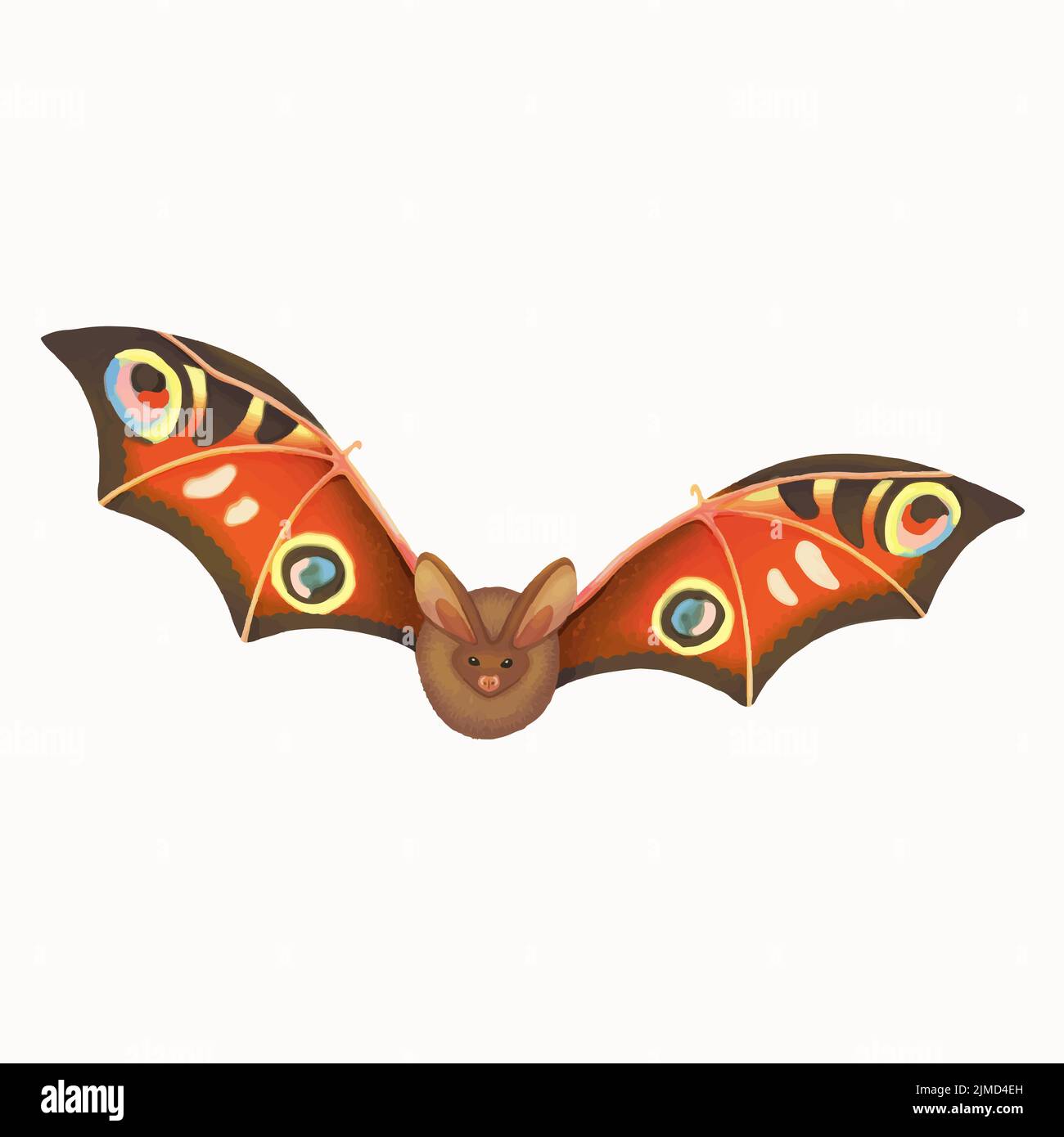 Bat with butterfly wings. Isolated on white background stock vector illustration. Stock Vector