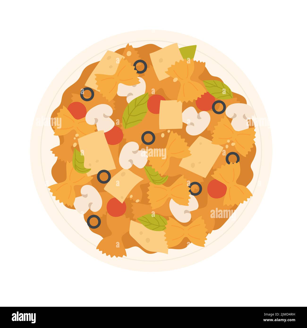 Italian food pasta salad. Healthy dish, diet dinner meal, traditional cuisine vector illustration Stock Vector