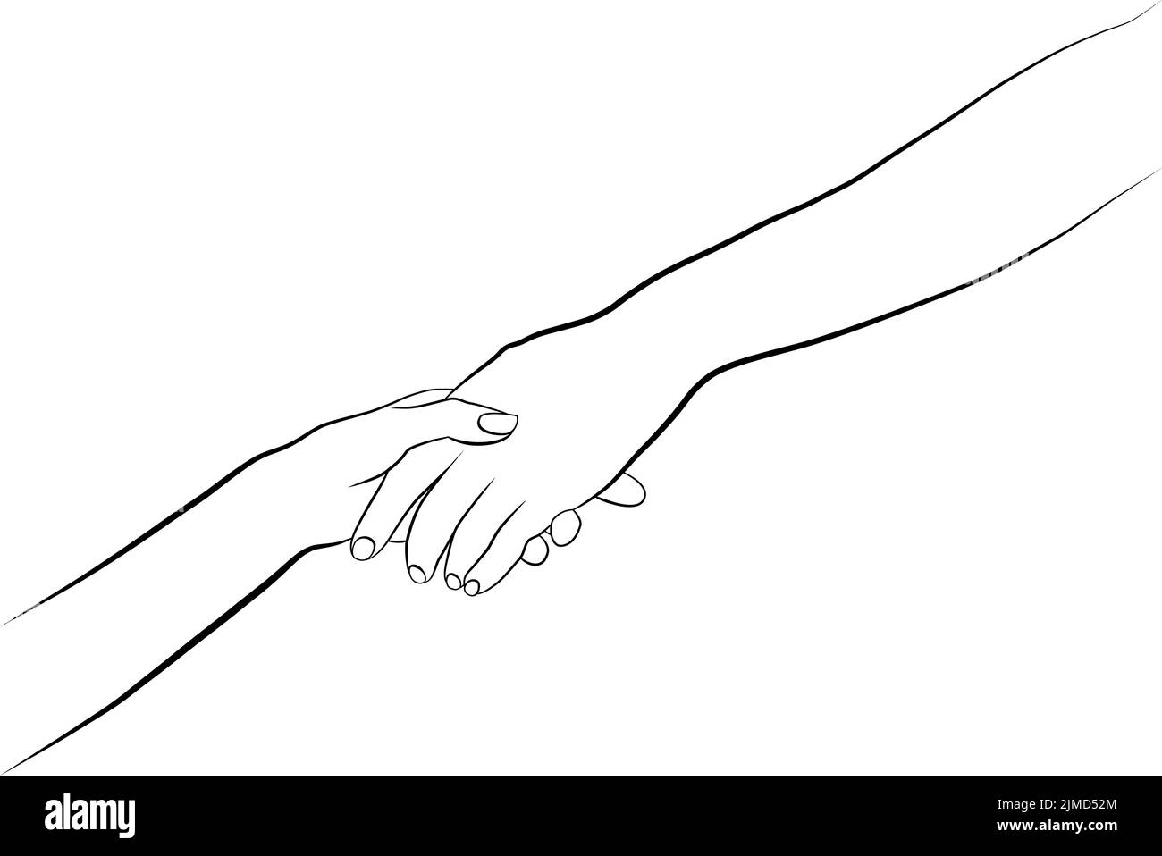 The doors of the hand are a black line. Holding hands. By drawing a single line on a white background. Vector illustration. Stock Vector
