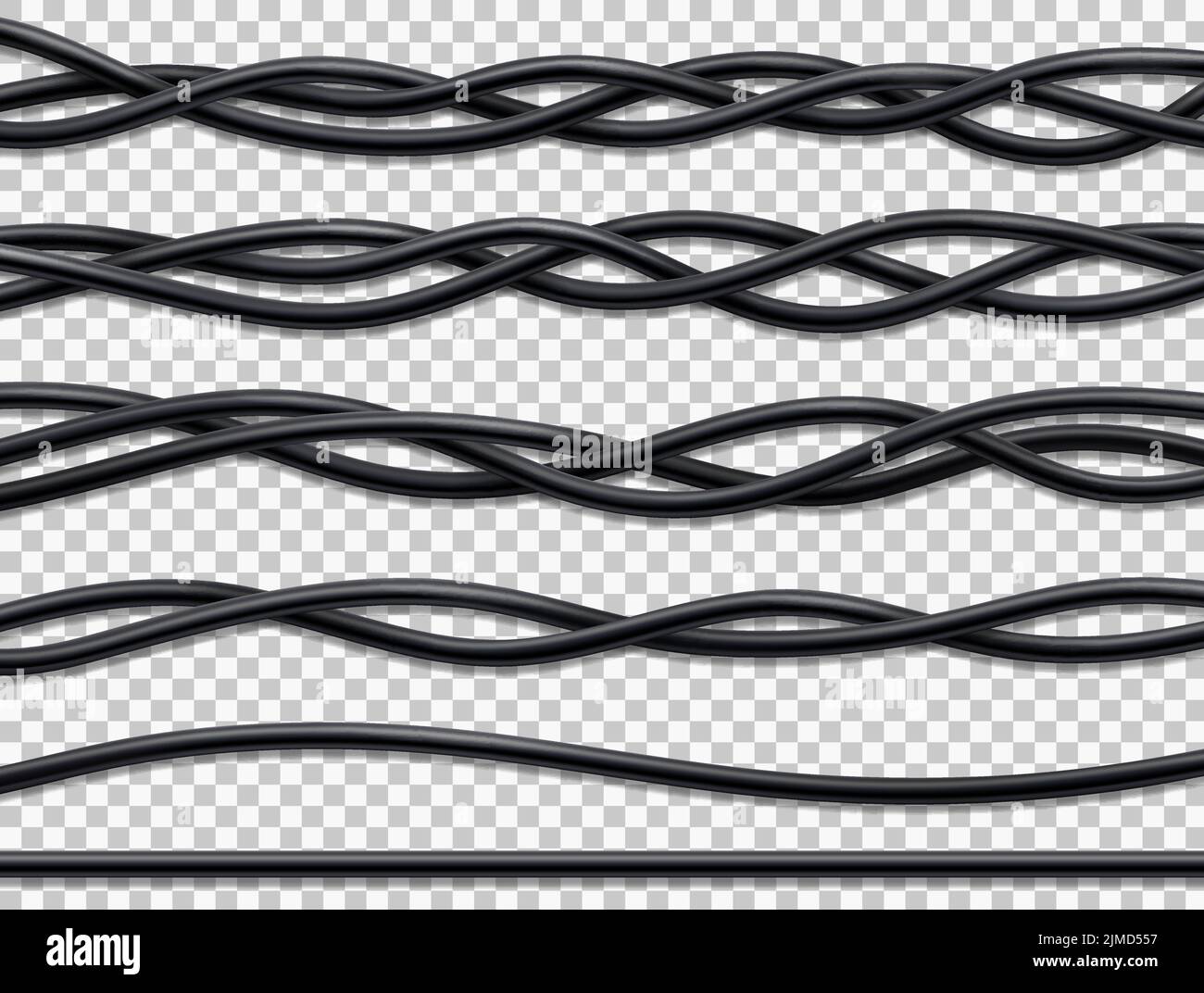 Electric wires, realistic cables and power cords or black plastic lines