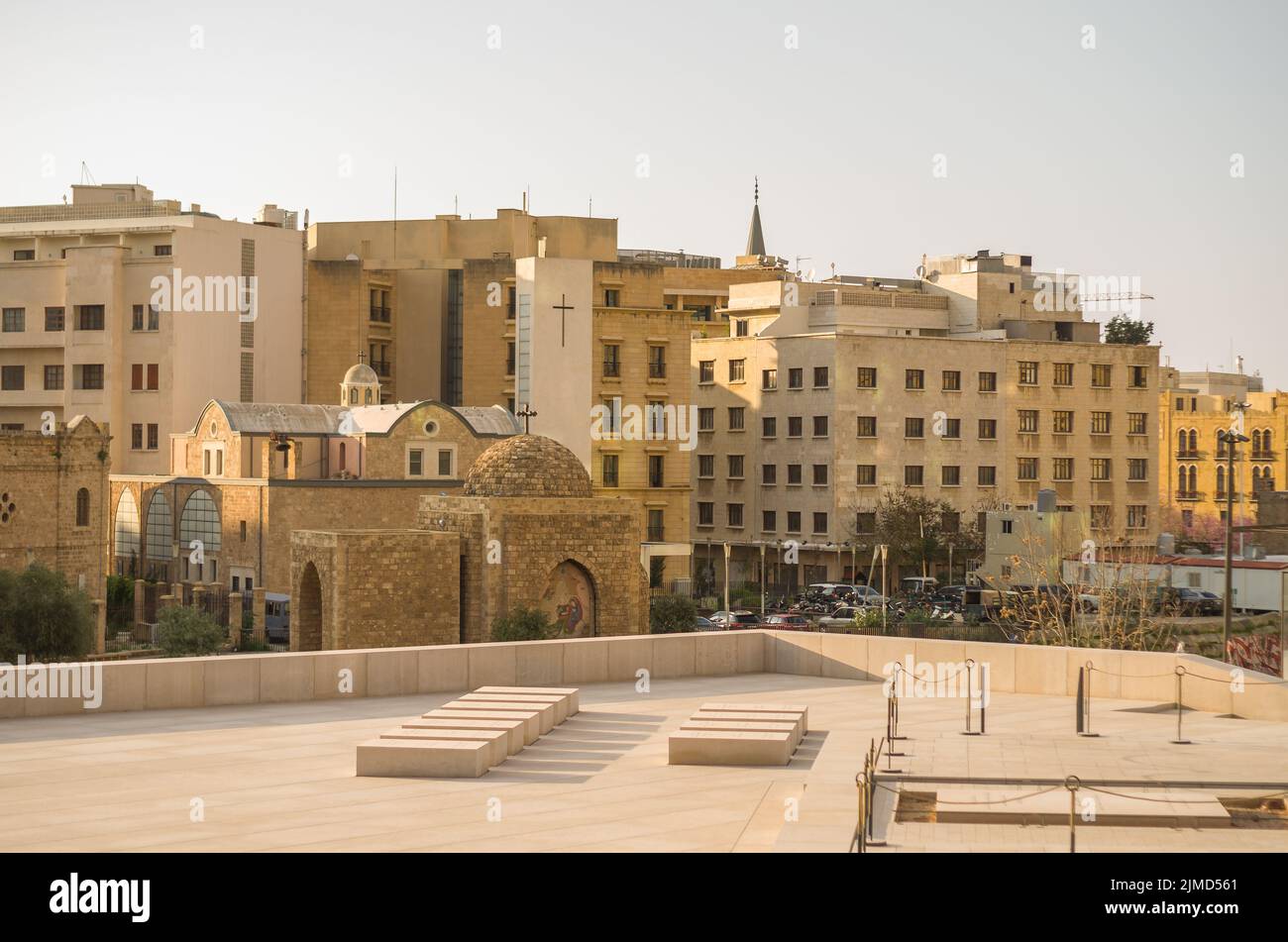 Center of Beirut, capital of Lebanon, tree and classical architecture and characteristic of the coun Stock Photo