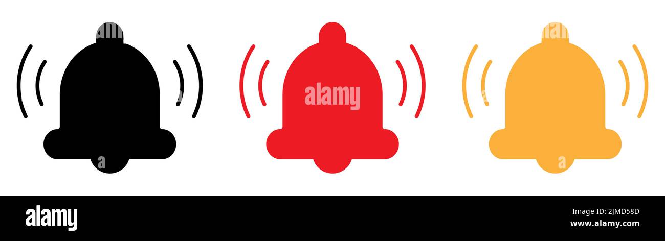 Bell vector icons. Alarm ringing and reminder symbol in three colors ...