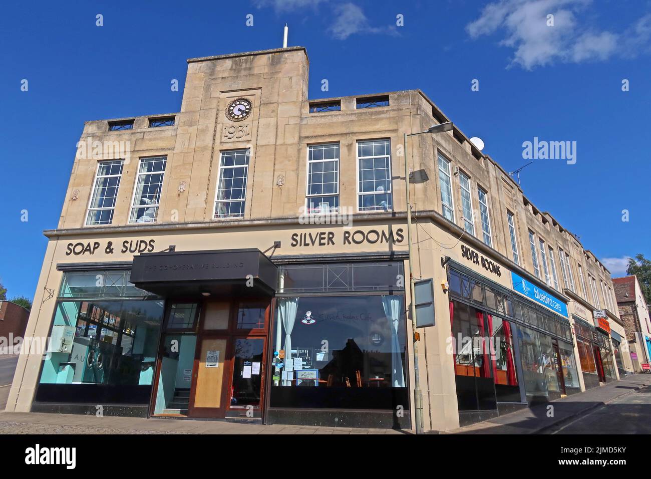 Silver rooms and Soap & Suds, Stroud Co-op building built 1931, 1 the Cross, Stroud, Gloucestershire , England, UK, GL5 2HL Stock Photo