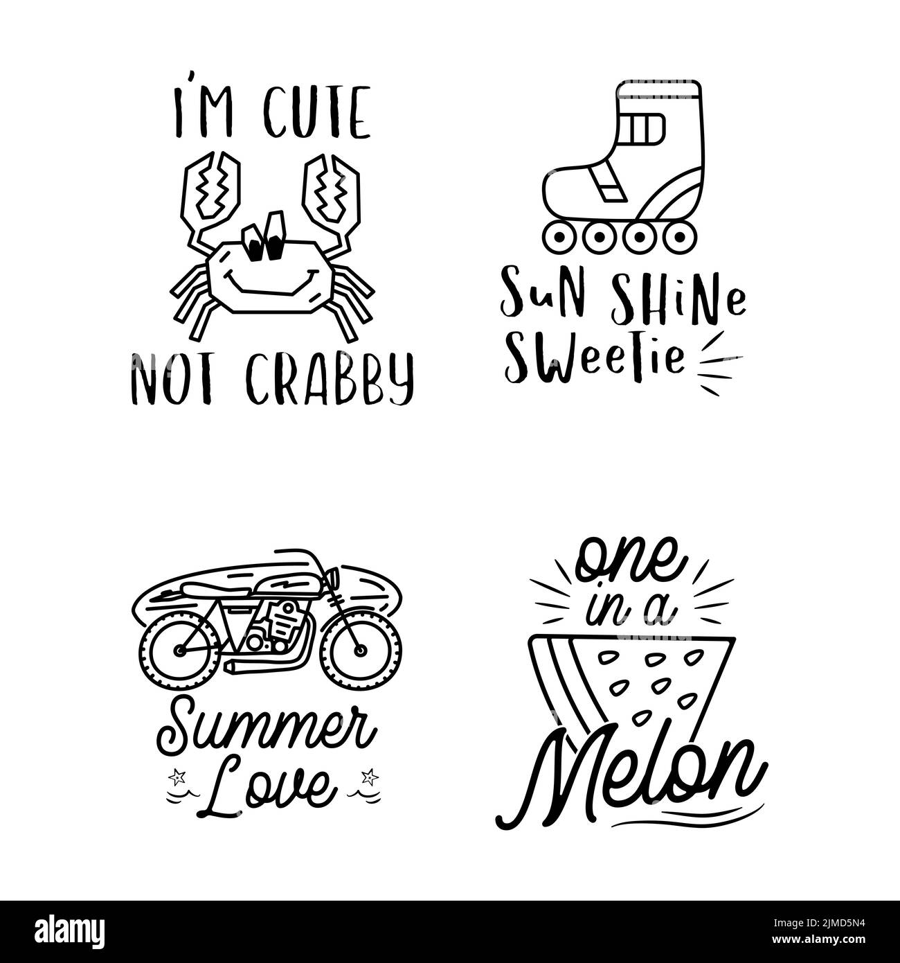 Vector emblems with various summer thematic icons and texts Stock Vector