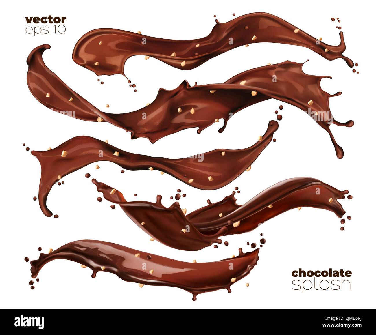 Chocolate, cocoa and coffee milk waves, flow and splashes with peanut