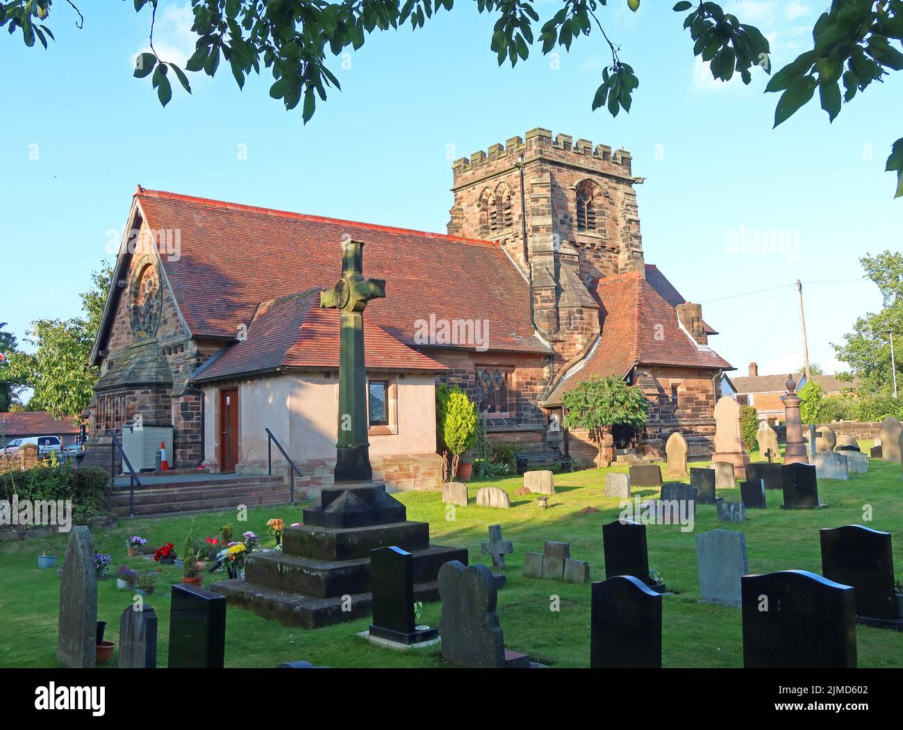 St Cross Church 1886 & graveyard, Stretton Rd, Appleton Thorn village, South Warrington, Cheshire, England, UK, WA4 4SN Stock Photo