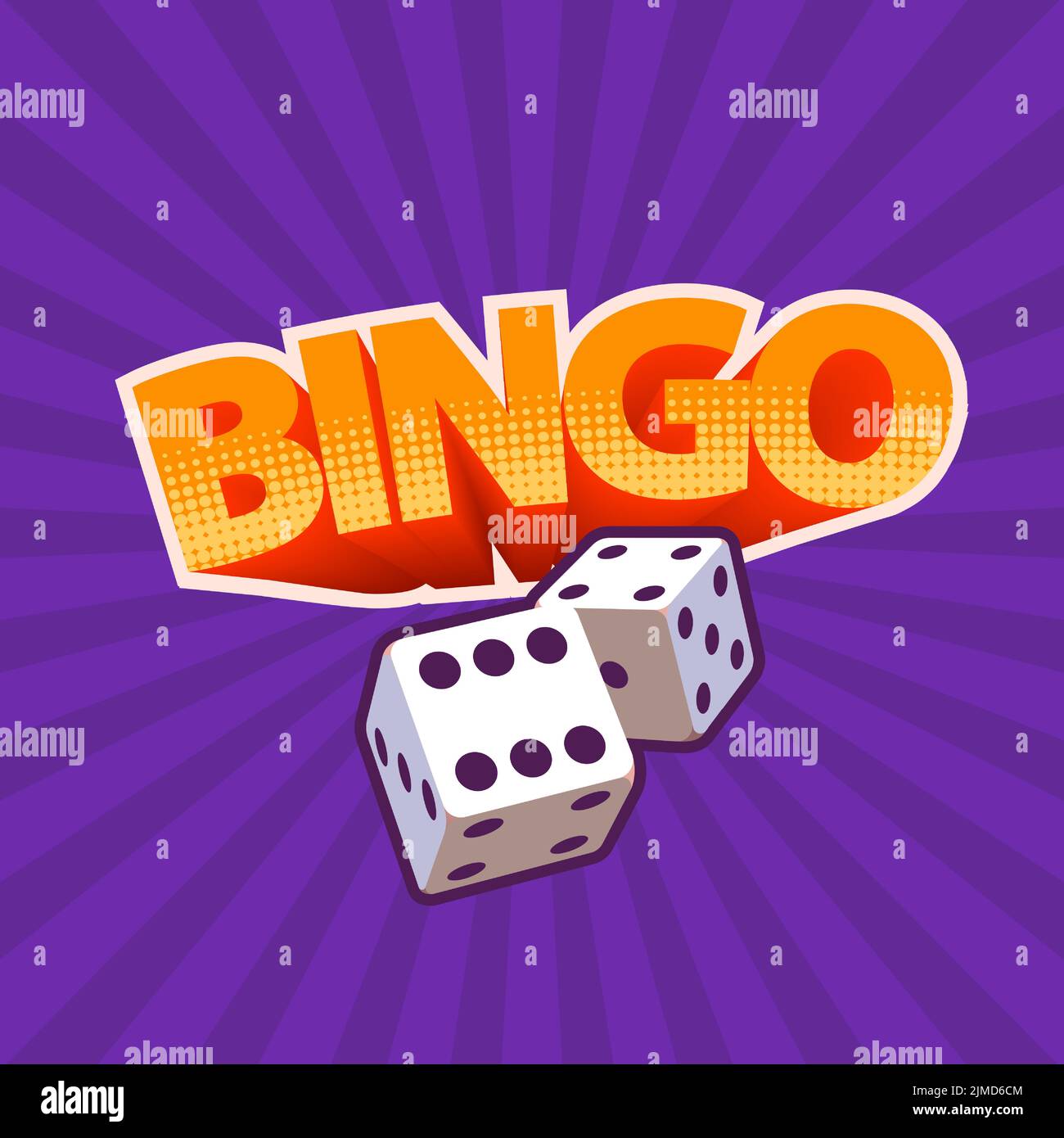 Concept with dice and inscription Bingo in pop art style for print and