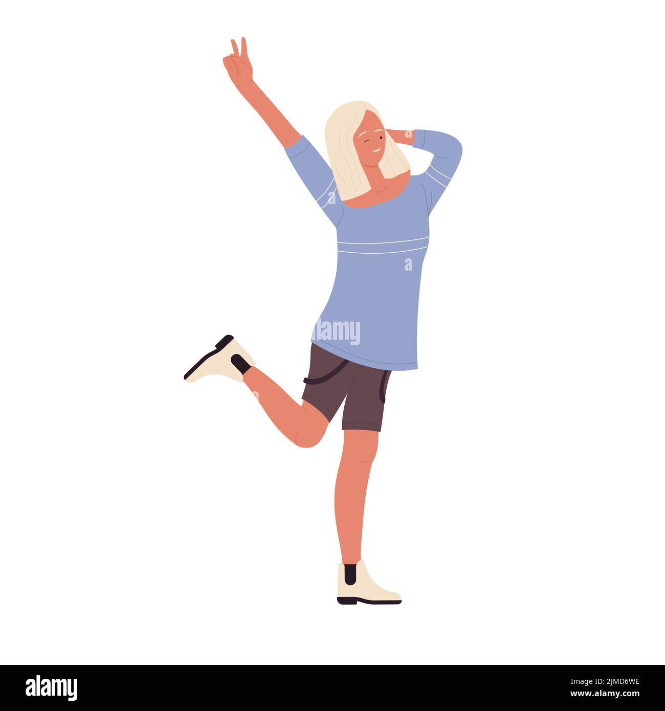 Happy partygoer girl moving dance. Cool woman at celebrating party vector illustration Stock Vector