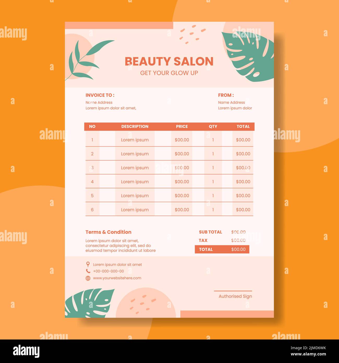 Beauty Salon Invoice Template Flat Cartoon Background Vector Illustration Stock Vector