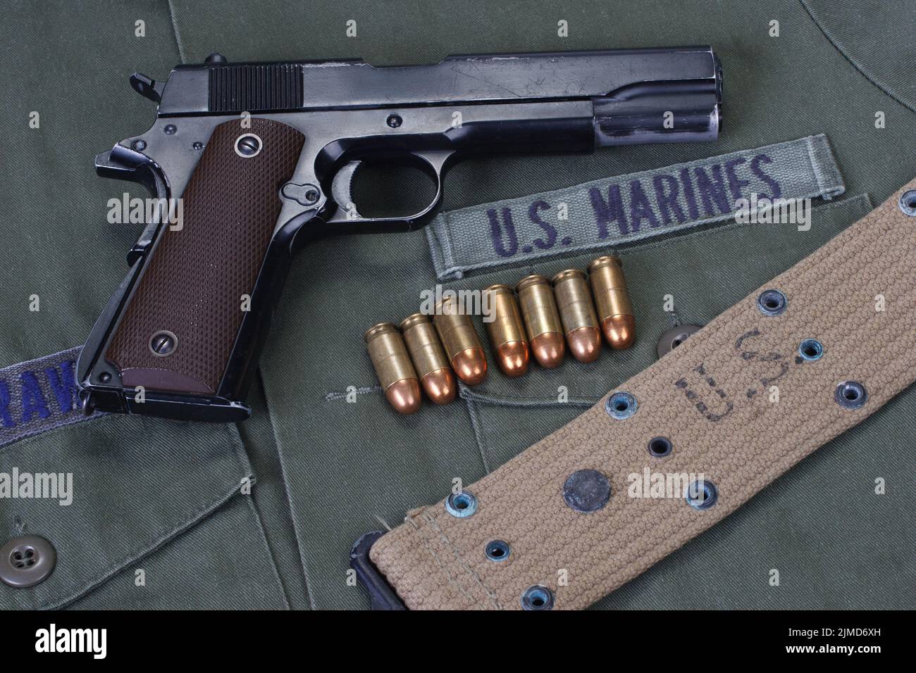 colt government M1911 with U.S. Marines uniform Stock Photo