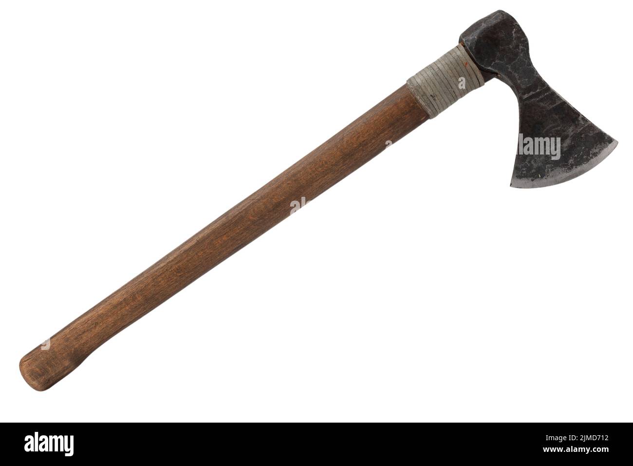 antique battle axe with wooden handle on white background Stock Photo