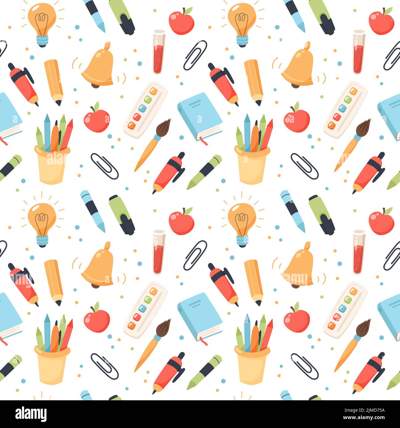 School seamless pattern. Supplies and equipment for learning. Cute ...