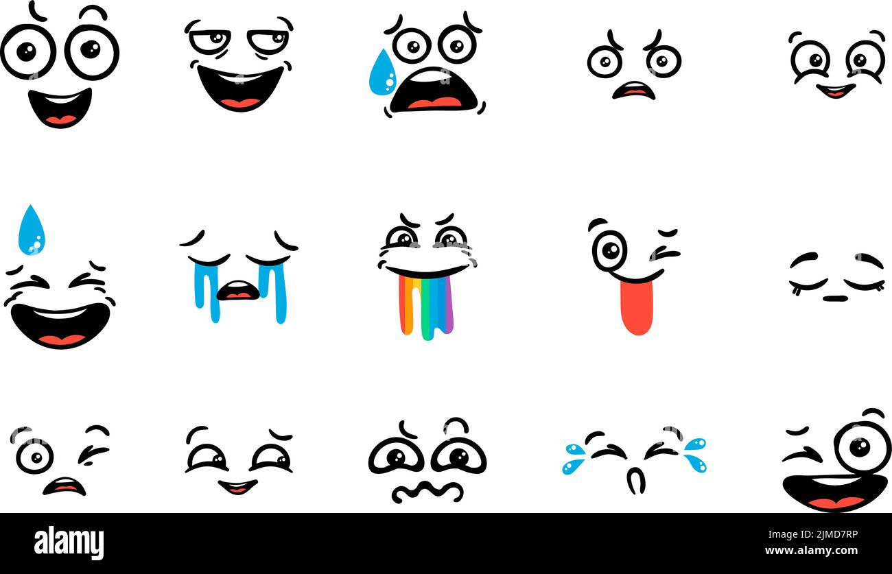 Various Cartoon Emoticons Set. Doodle faces, eyes and mouth. Caricature ...