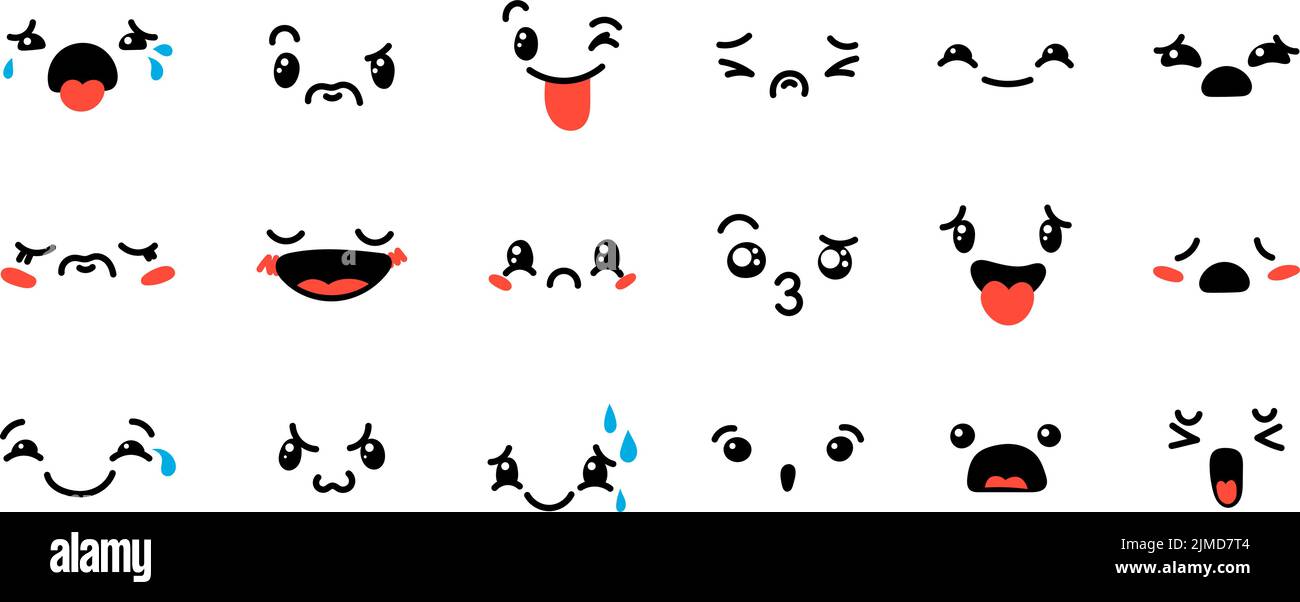 Various Cartoon Emoticons Set. Doodle faces, eyes and mouth. Caricature ...