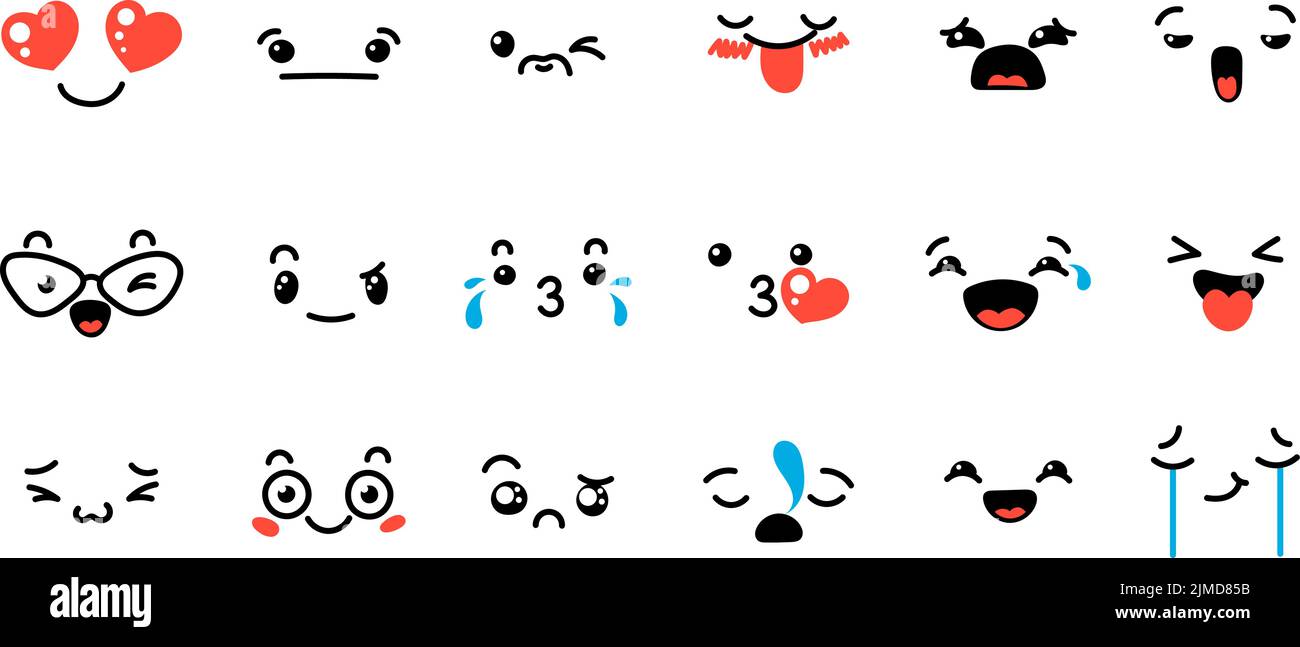 Various Cartoon Emoticons Set. Doodle faces, eyes and mouth. Caricature ...