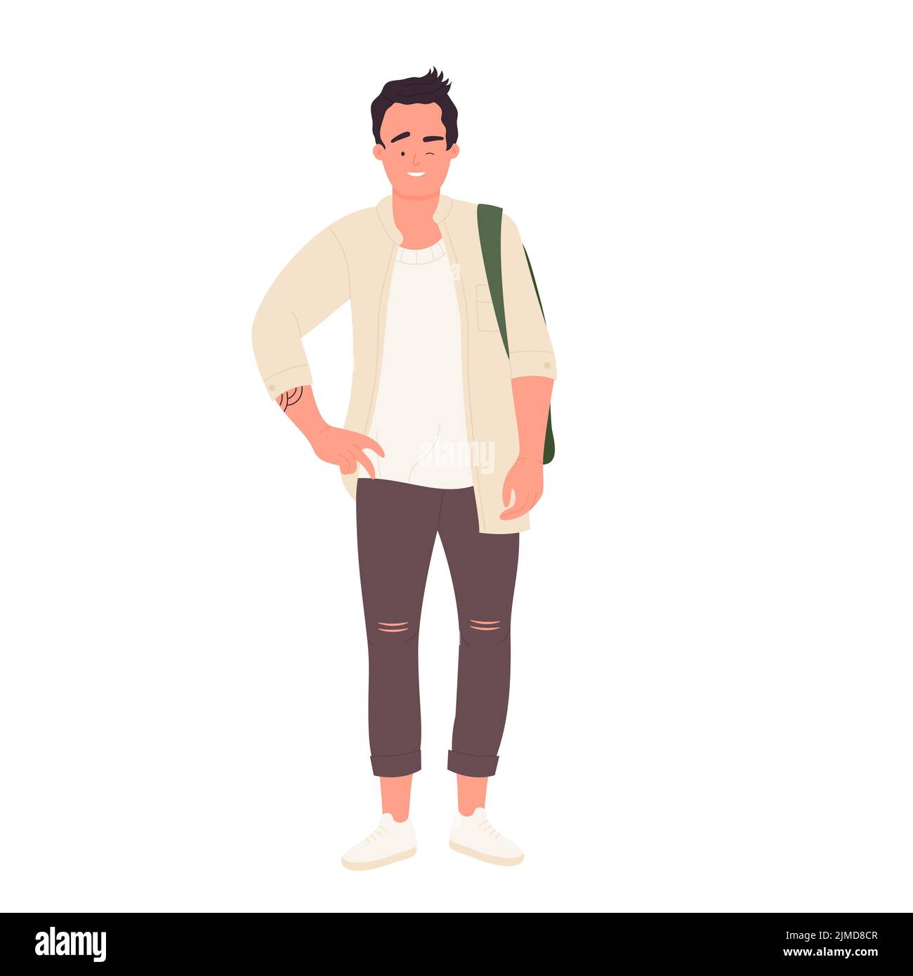 Male student with blinking face. Standing cool teenager, school pupil ...