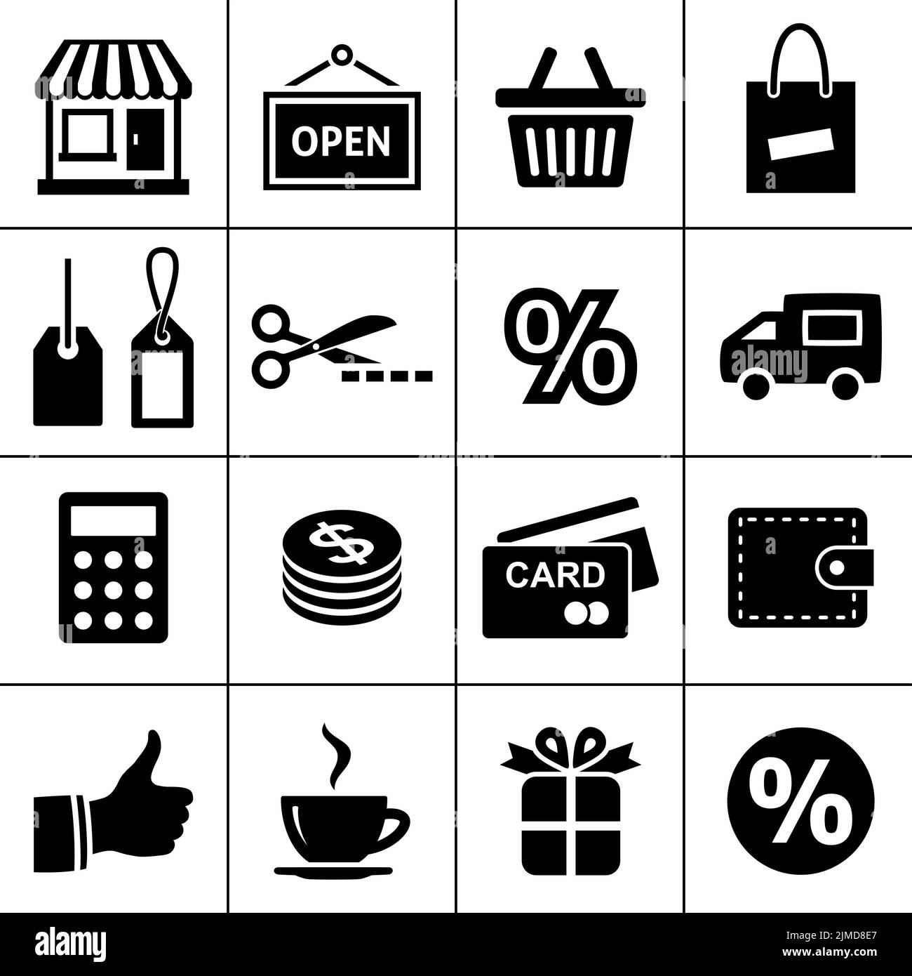 Shopping business and marketing icons button set vector graphics for web and mobile apps include shop, calculator, money, tags Stock Vector