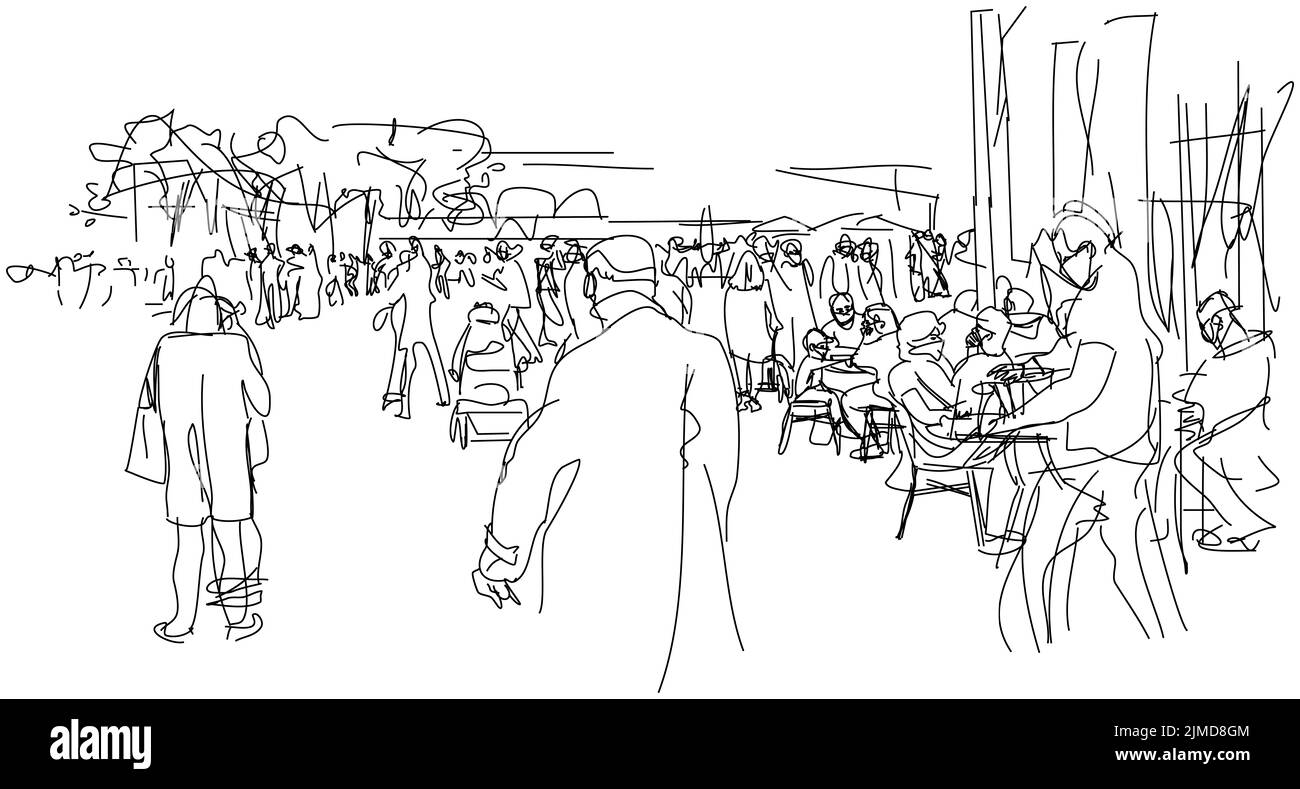 People, crowd, man, woman, children, parents, affecting, drawing Stock