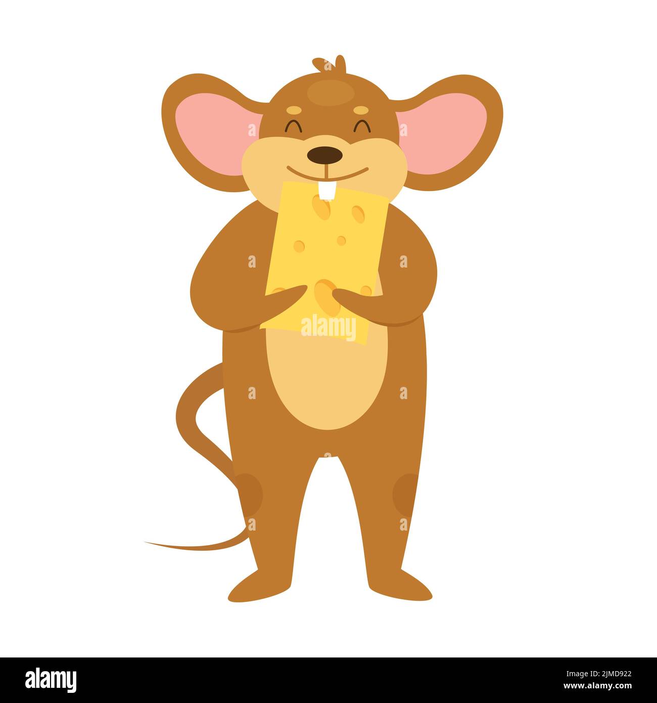 Funny mouse eating cheese. Stolen food, feeding rat time vector illustration Stock Vector