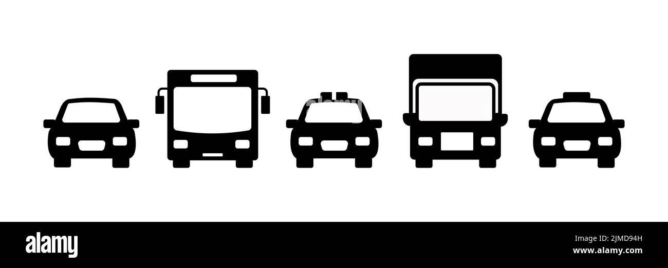 cars transportation icons silhouette with reflection in front view Stock Vector
