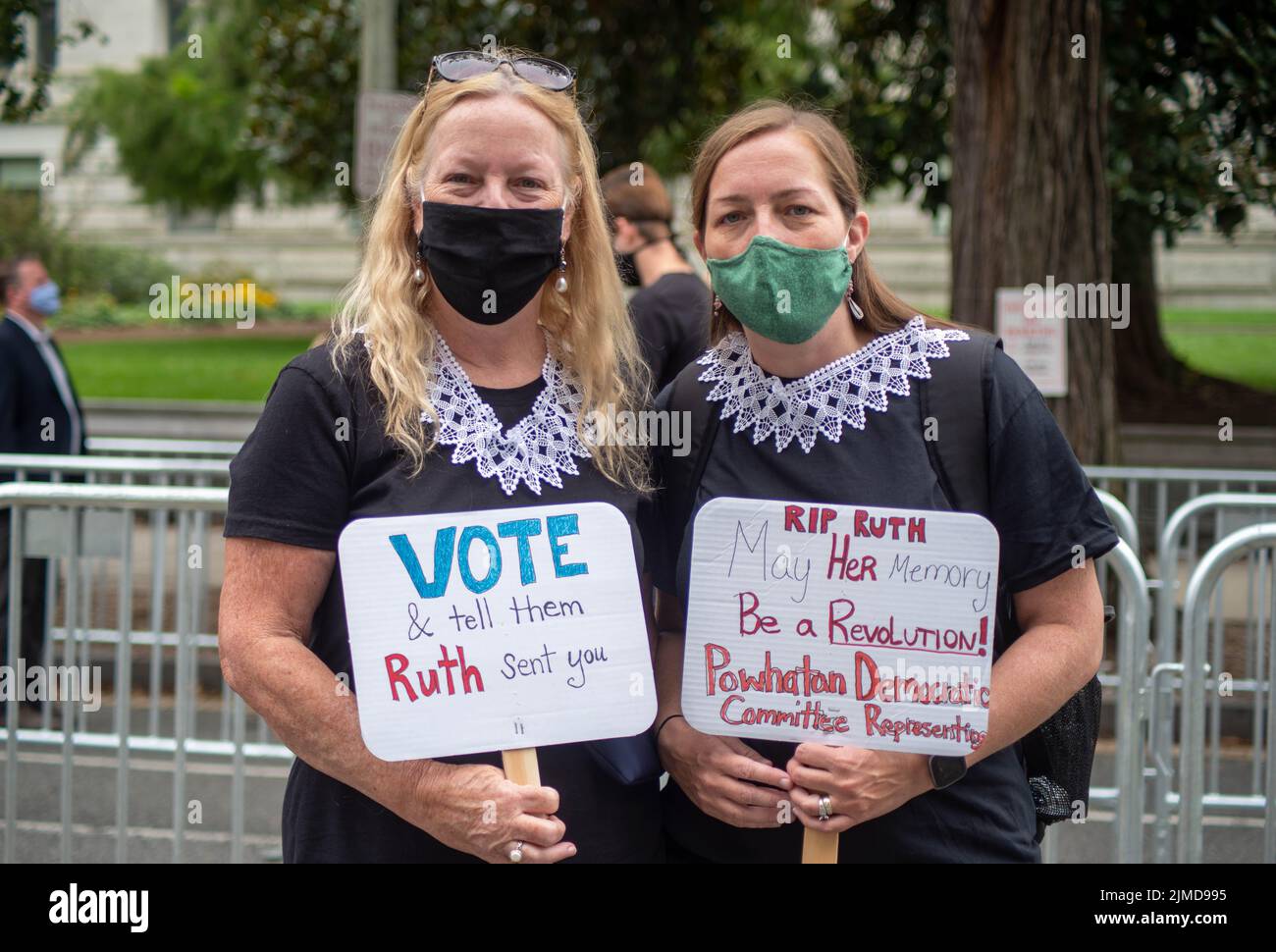 WASHINGTON DC USA 09/24/2020 RBG Mourners with signs and lace collars. Stock Photo