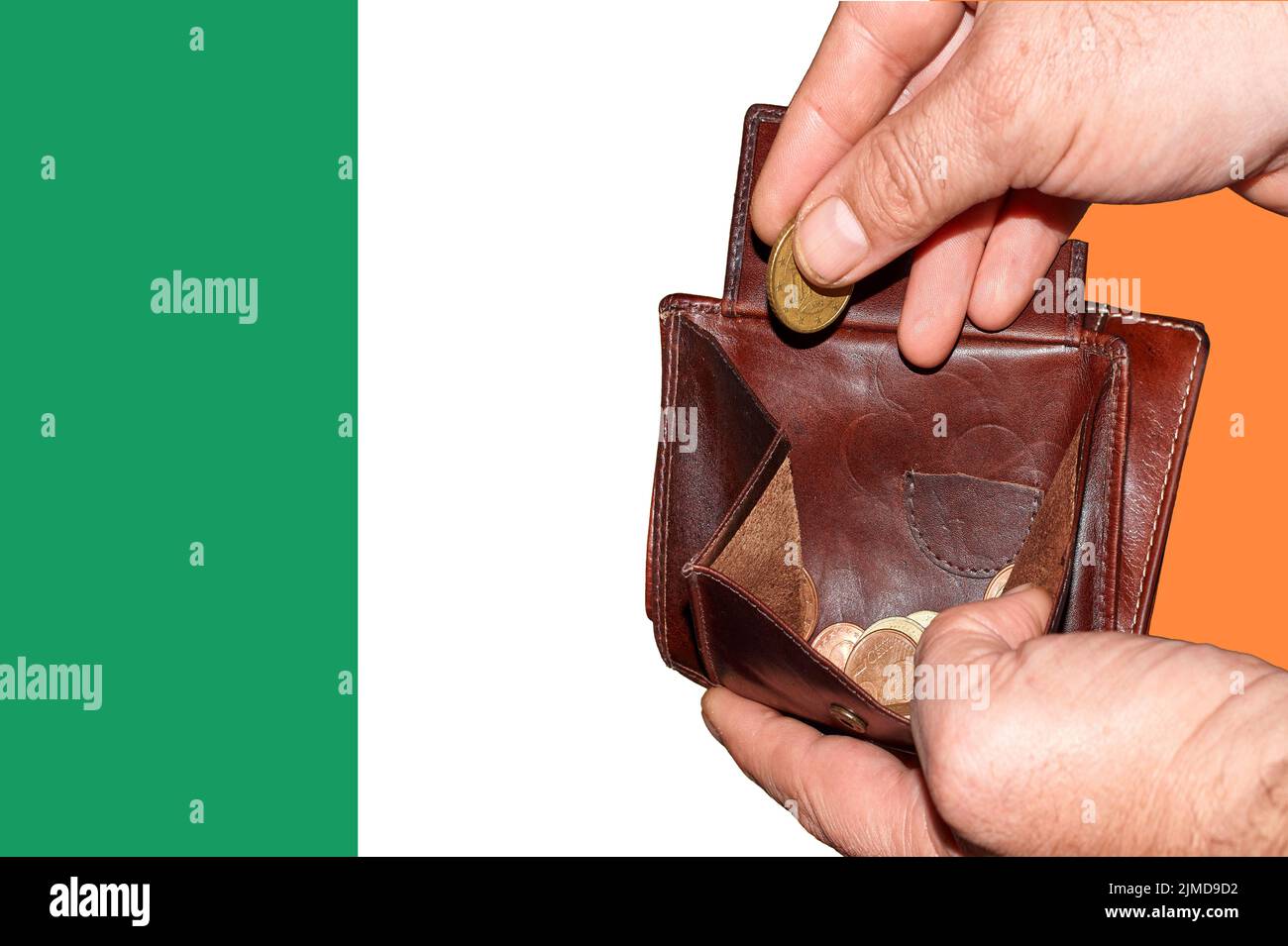 Empty wallet shows the global financial economic crisis triggered by the corona virus in Ireland Stock Photo