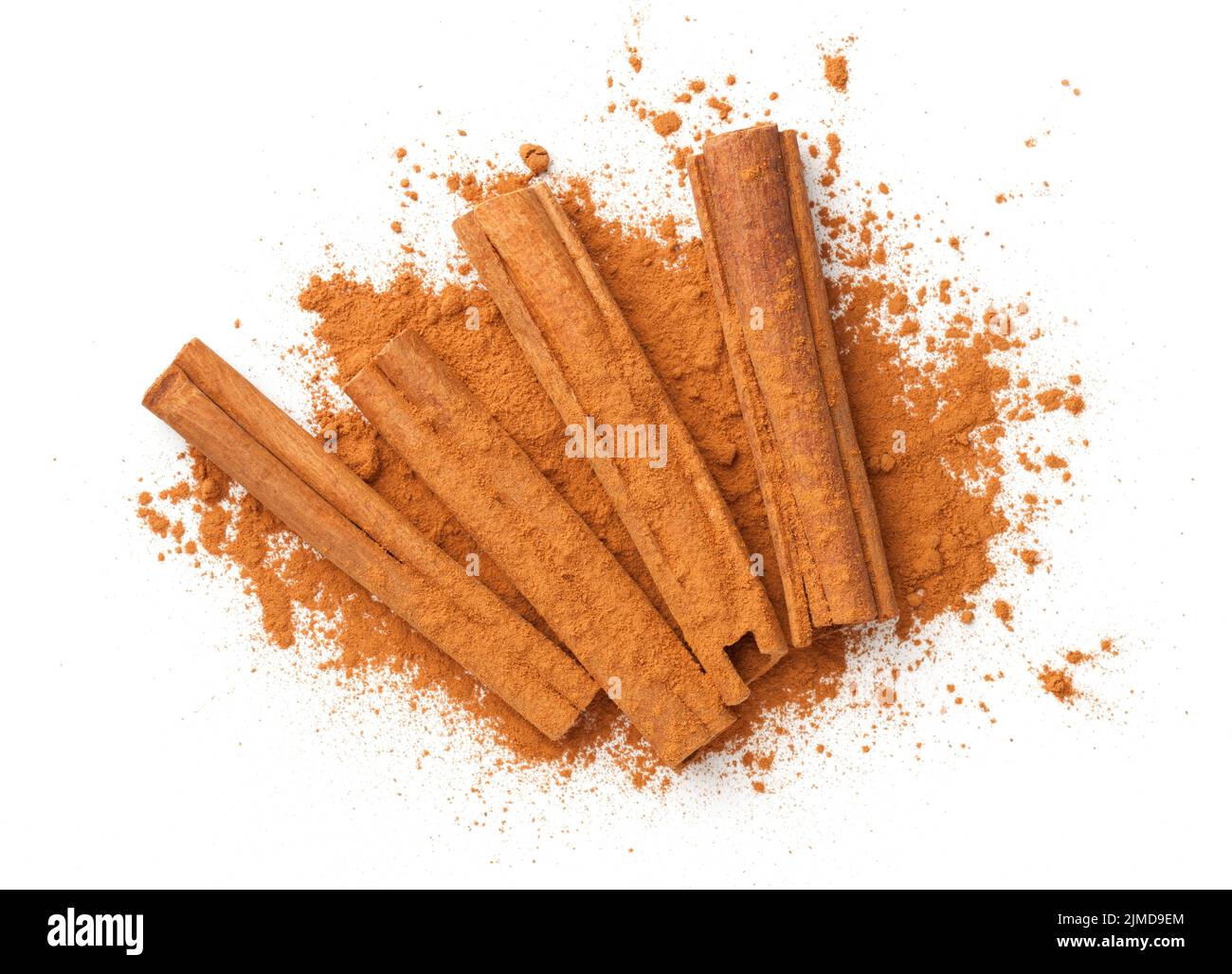 Cinnamon Sticks With Powder Isolated Over White Stock Photo Alamy