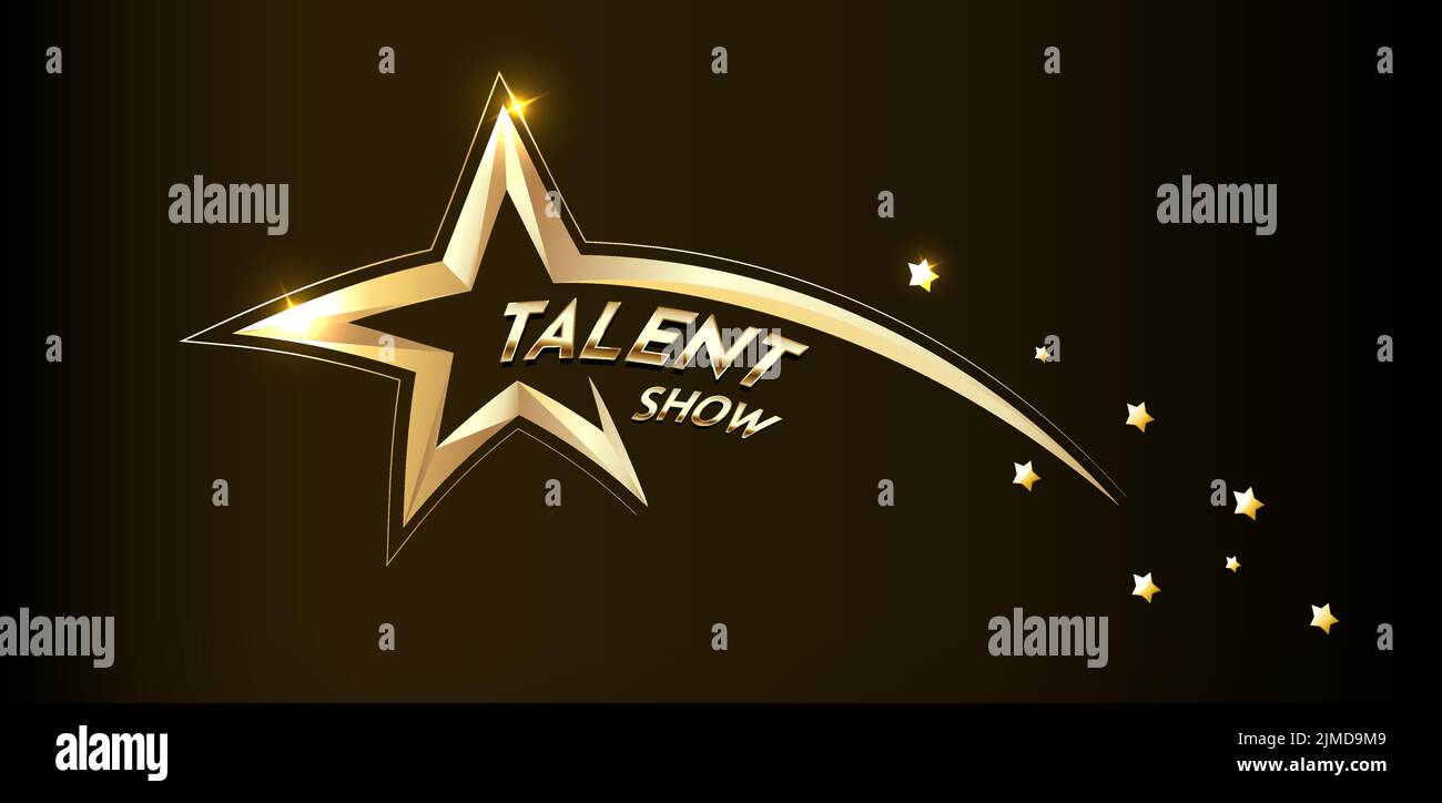 Golden talent show text in the star on a dark background. Event invitation poster. Vector illustration Stock Vector