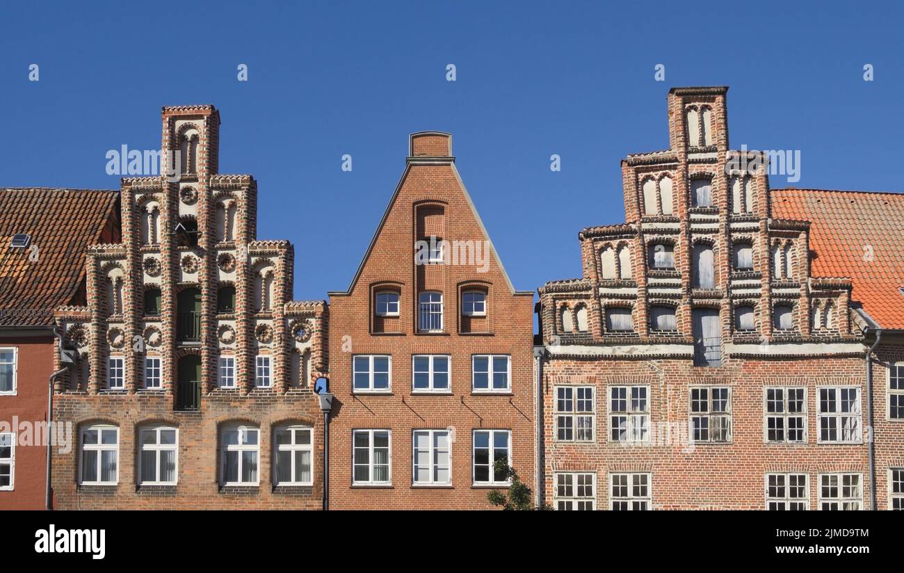 LÃ¼neburg - Gable houses, old next to new, Germany Stock Photo