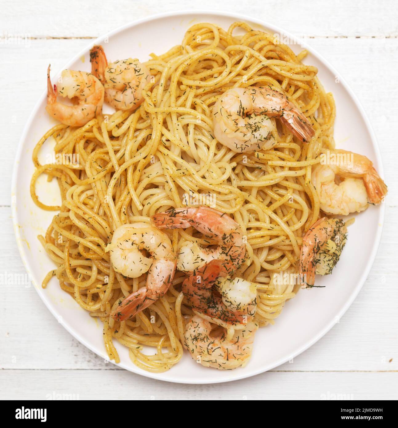 Pasta with shrimps Stock Photo