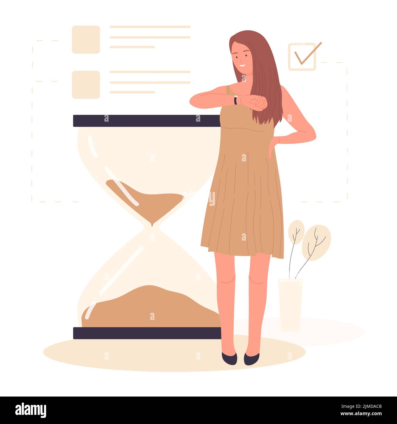 Effective time spending. Sand clock, tasks management, daily activities schedule vector illustration Stock Vector