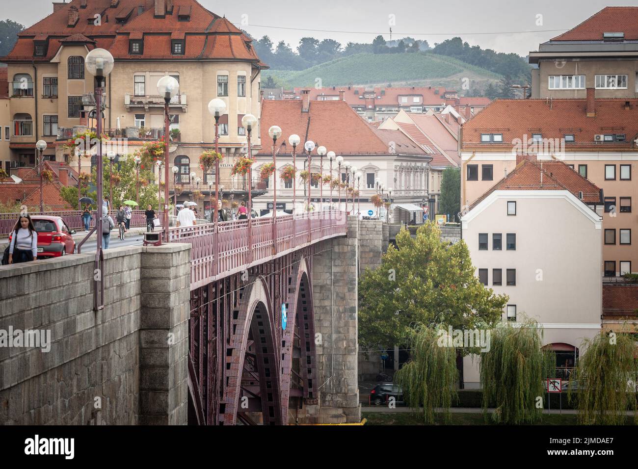 Picture of the old bridge, stari most, of Maribor, Slovenia. The Old Bridge  (Stari most), also named the State Bridge (Državni most), the Main Bridge Stock Photo