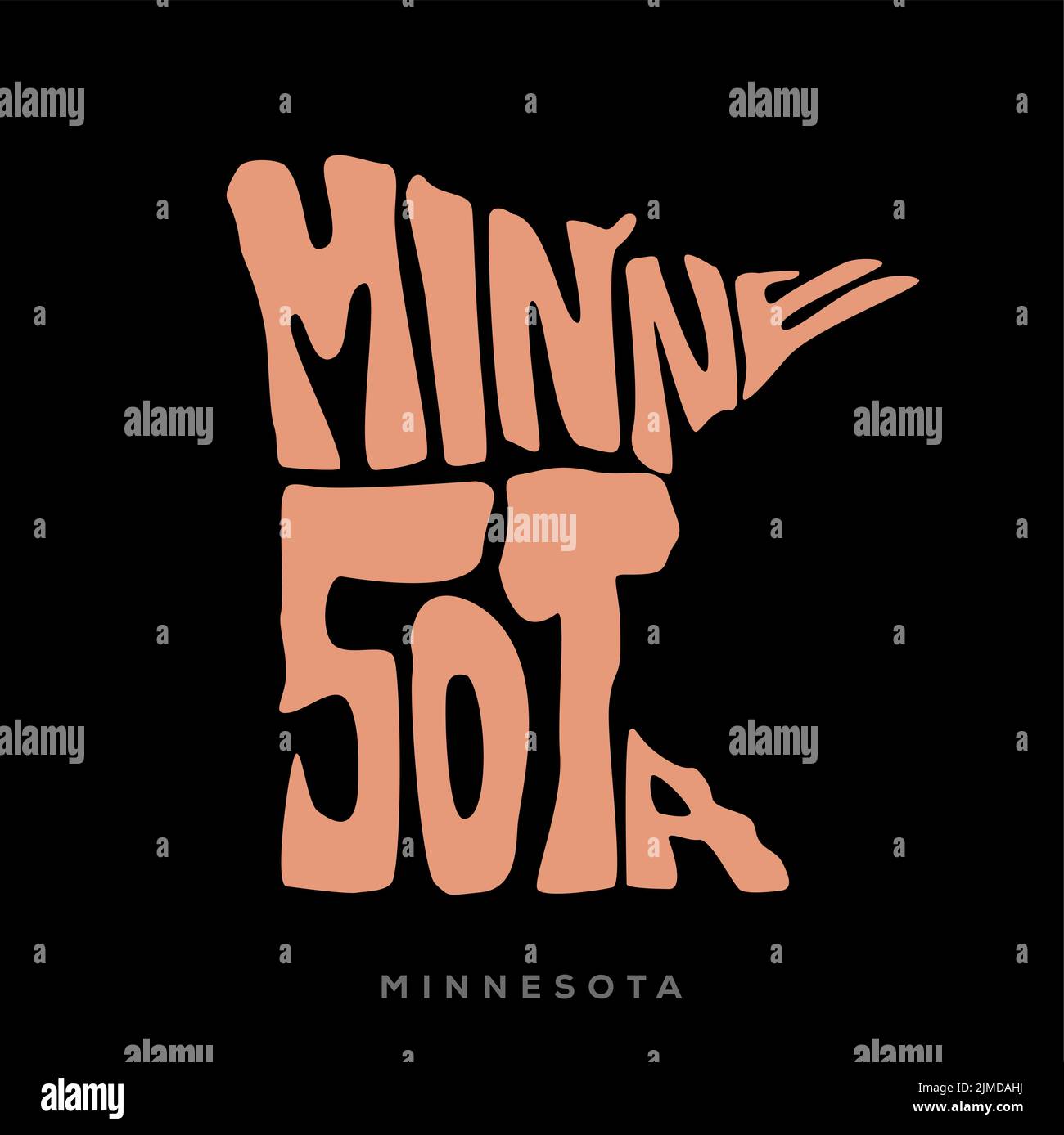 A colorful text of MINNESOTA state map designed on black background, Montana lettering. Stock Vector