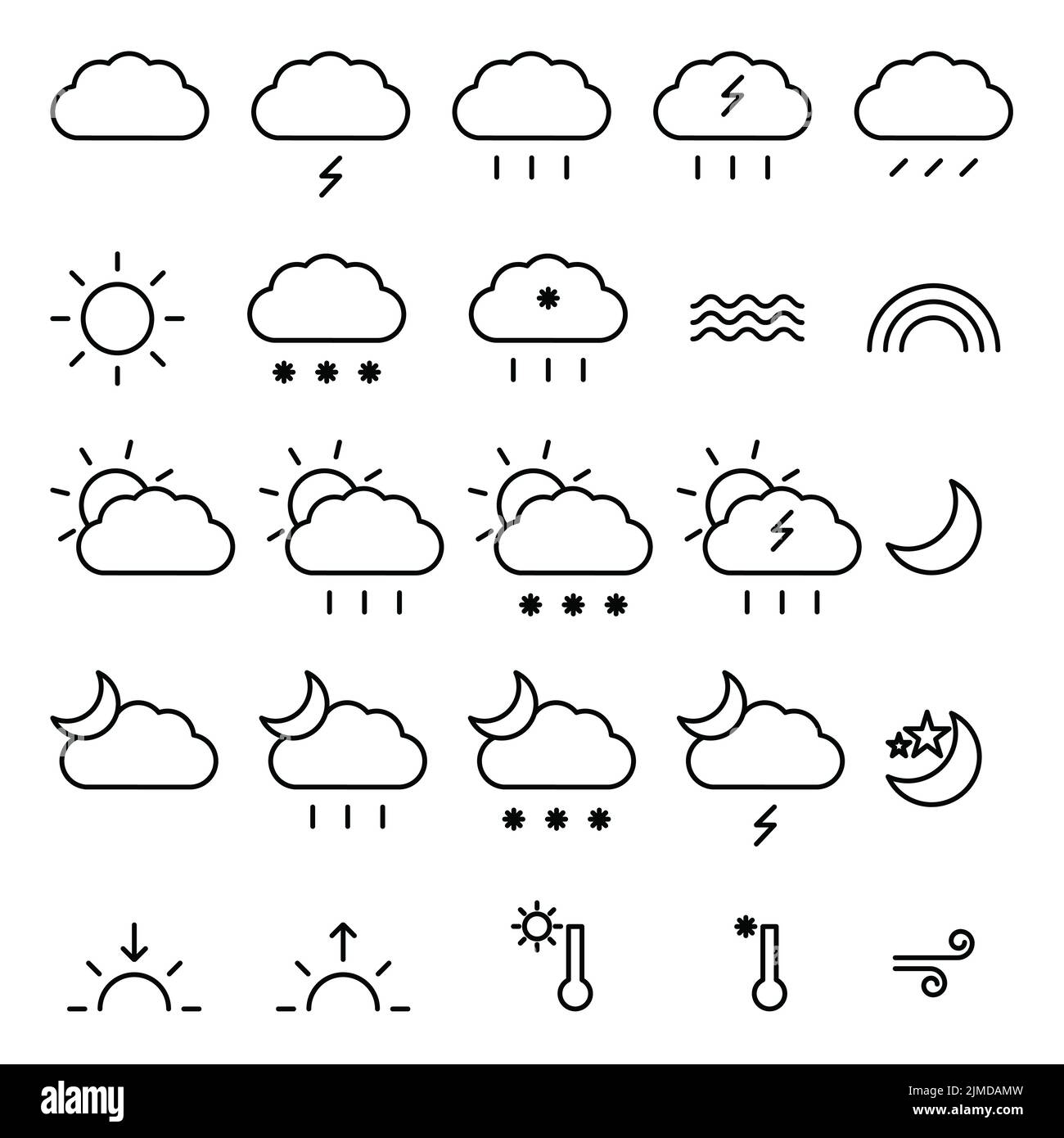 Weather forecast. Outline isolated web icons set. Stock Vector