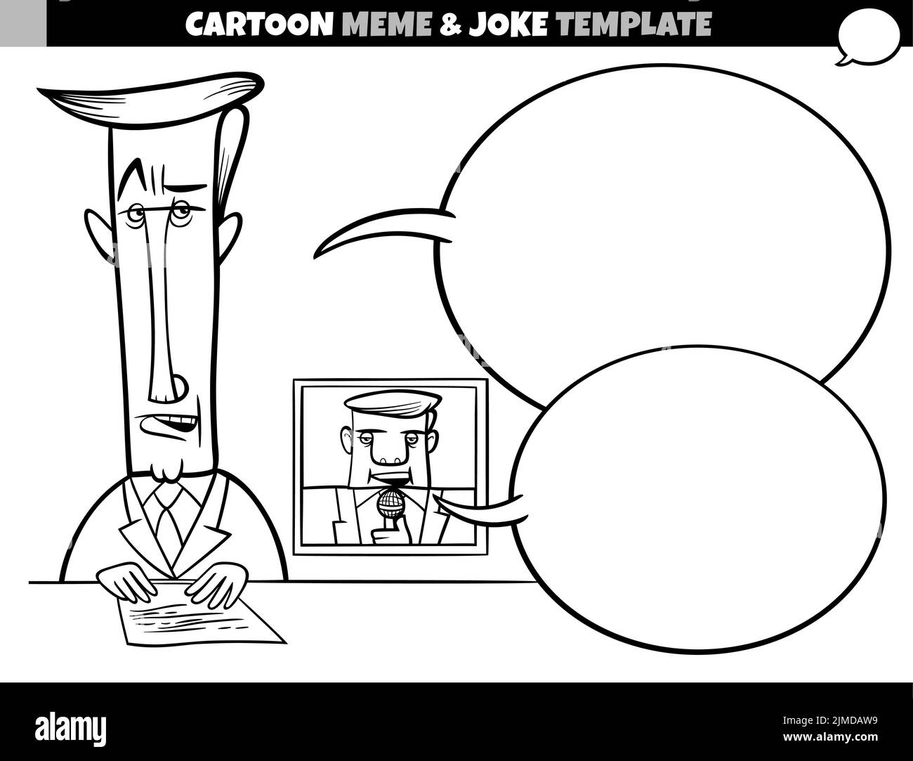 cartoon illustration of meme template with empty comic speech balloon and tv host or speaker Stock Vector