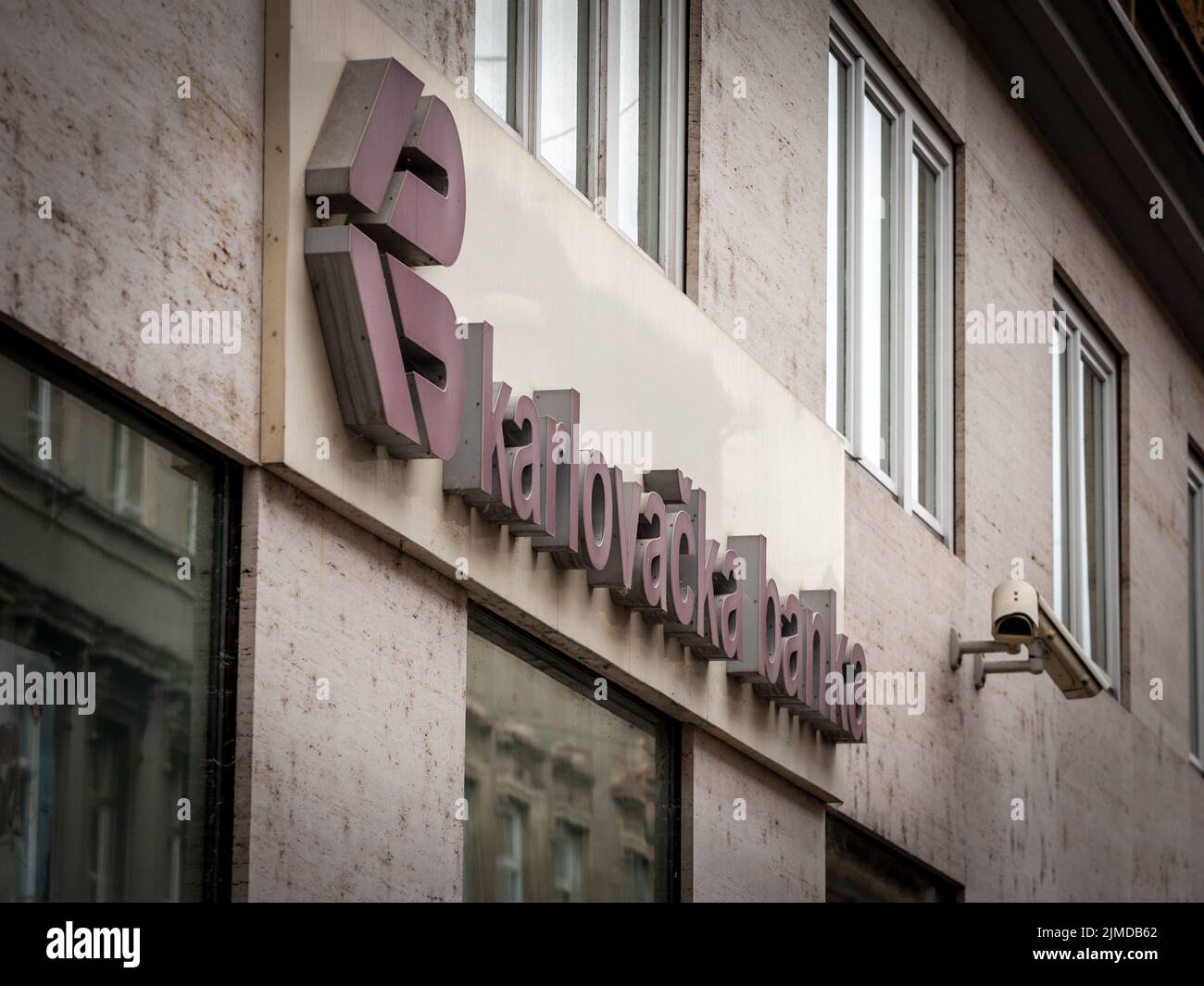 picture of a karlovacka Banka sign on their office for Zagreb, Croatia. karlovacka banka is a retail, commercial and investment bank from Croatia head Stock Photo
